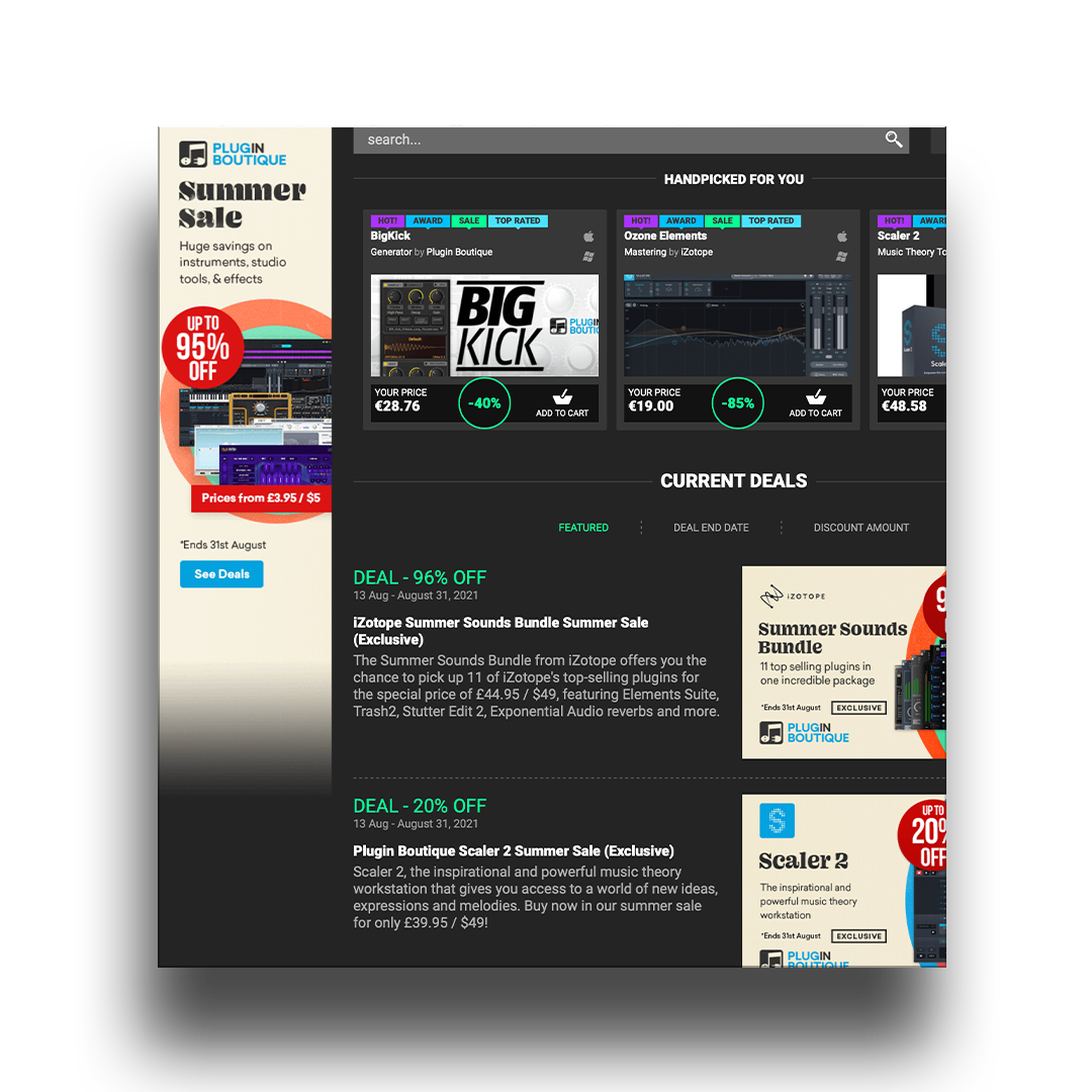 Die 6 besten Deals bei Plugin Boutique August 2021 + MeldaProduction MDynamicEQ kostenlos!